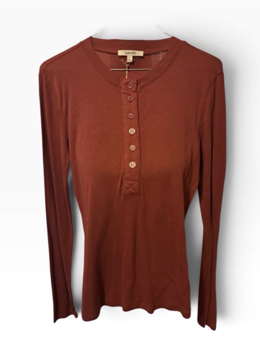 Splendid Rust Button-Front Long Sleeve Henley - Picture 5 of 6